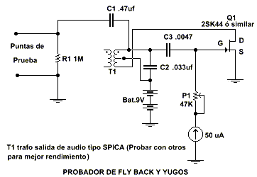 Diagrama de probador de yugos y flyback